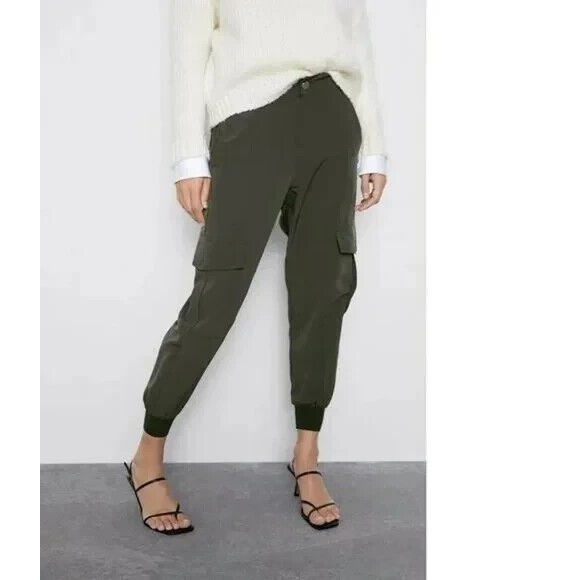 Zara Pants - ZARA Cargo Jogger Pants Size XS Olive Green High-Waist Pull On Elastic Waist
